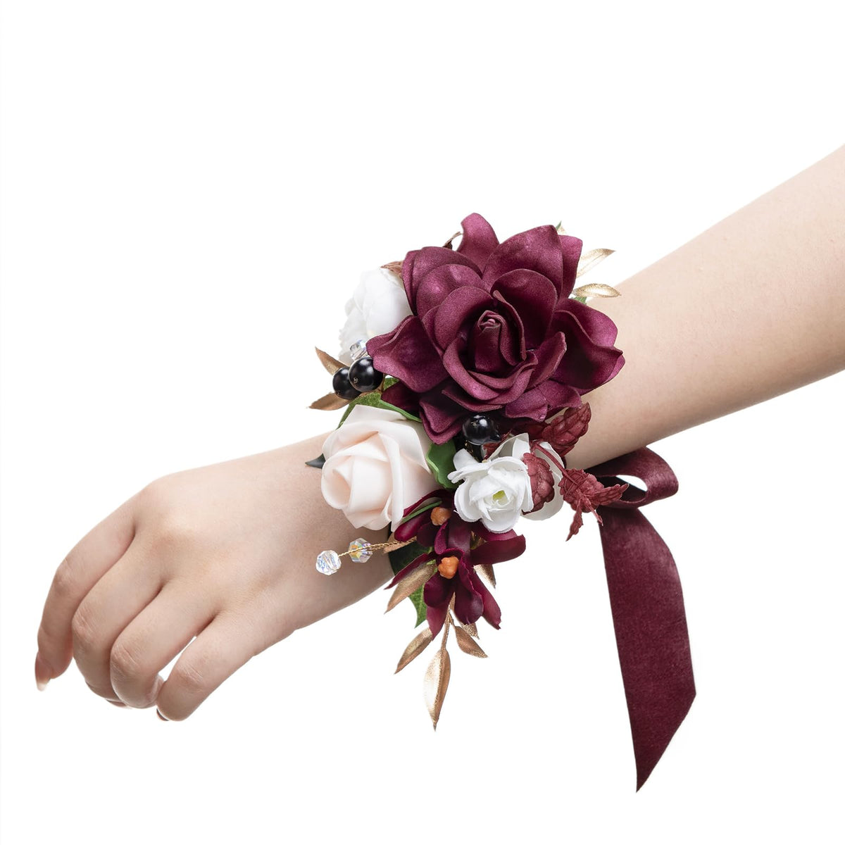 Ling's moment 2pcs Prom Wrist/Shoulder Corsage, Fall Terracotta