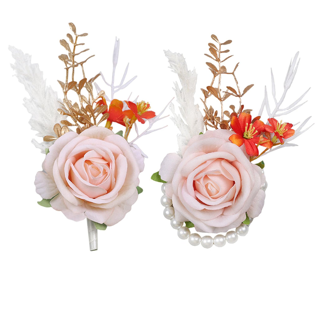 2Pcs White Silk Rose Wrist Corsages for Women Wedding Prom Party