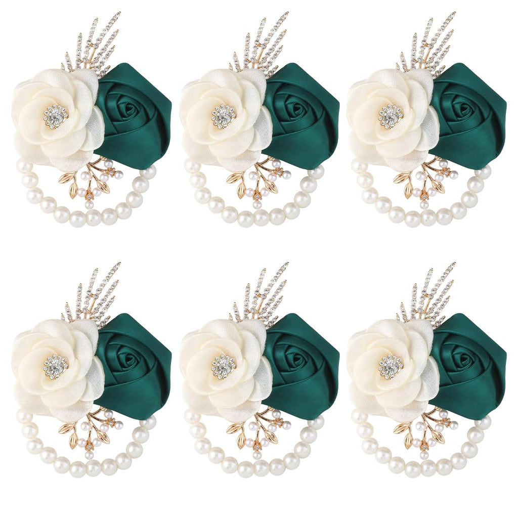 Bride Bridesmaids Rose Wrist Corsage Girls Ladies Accessories,Wrist Flower for Prom, Homecoming Dinner Parties, Weddings. (4, Ivory)