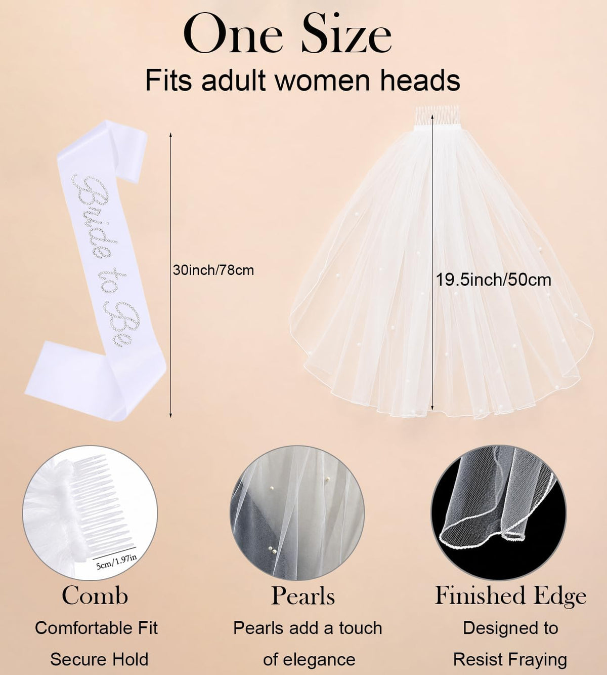 Bride to Be Sash and Veil Set for Bachelorette Party, Bridal Shower Accessories, Engagement Gifts for Bride