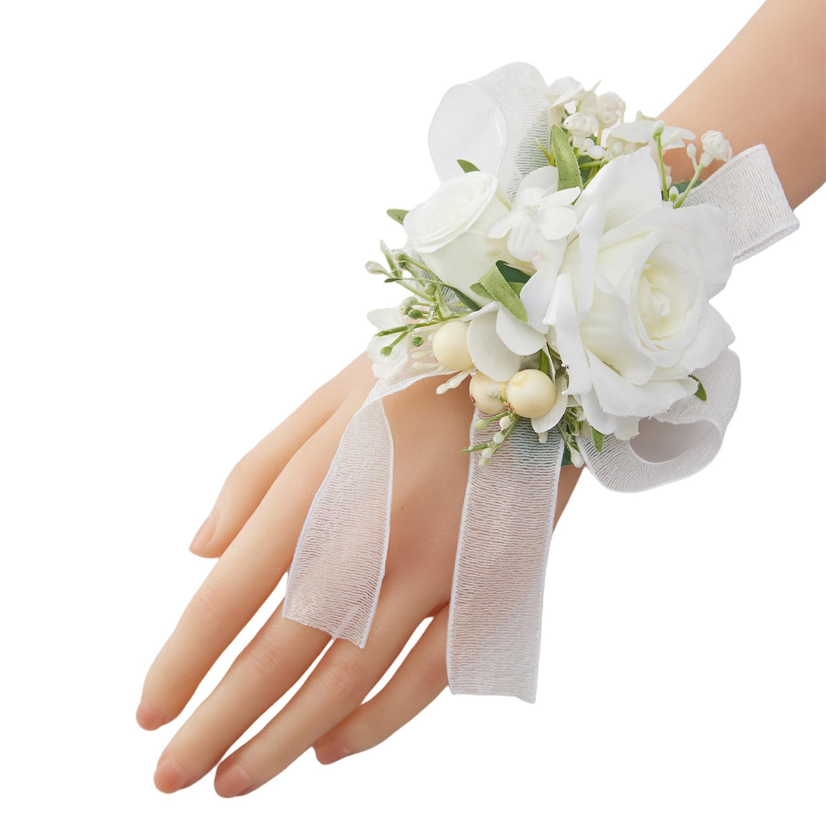 6Pcs White Artificial Silk Rose Wrist Corsages Wedding Prom