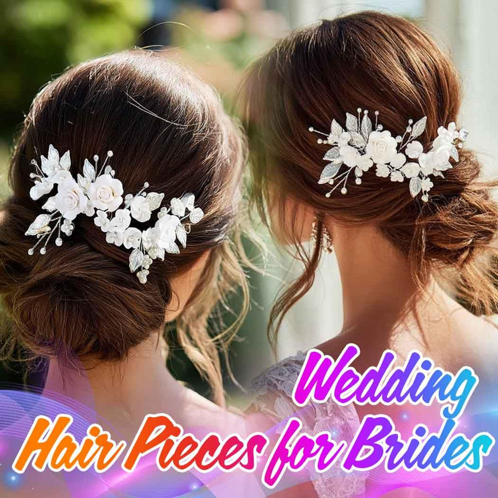 Unicra Flower Bride Wedding Hair Vine Pearl Bridal Hair Piece Leaf Hair Accessories Rhinestone Headband for Women (9inches) (Silver)