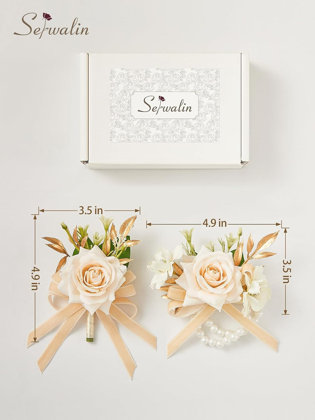 Serwalin Champagne Rose Corsage and Boutonniere Set for Wedding Prom Party