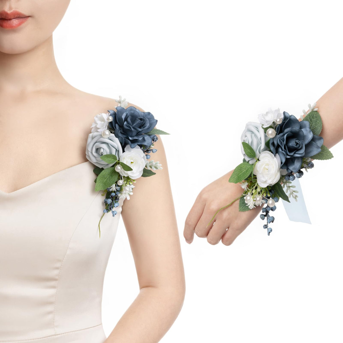 Ling's moment 2pcs Prom Wrist/Shoulder Corsage, Fall Terracotta