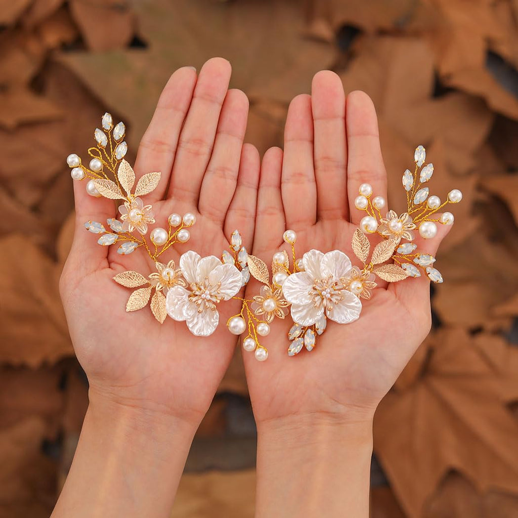 Flower Wedding Hair Pieces Gold Rhinestone Hair Vine Bridal Hair Accessories for Women and Brides