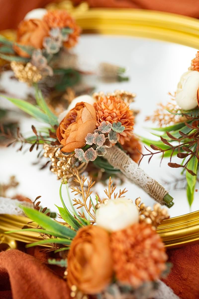 Ansofi Terracotta Corsage and Boutonniere Set Artificial Rose Flower