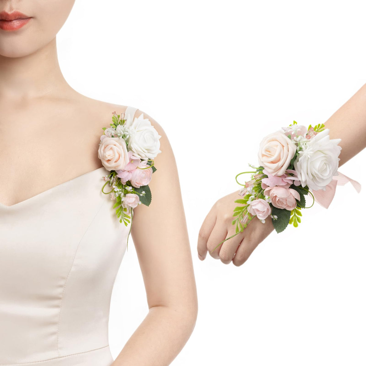 Ling's moment 2pcs Prom Wrist/Shoulder Corsage, Fall Terracotta