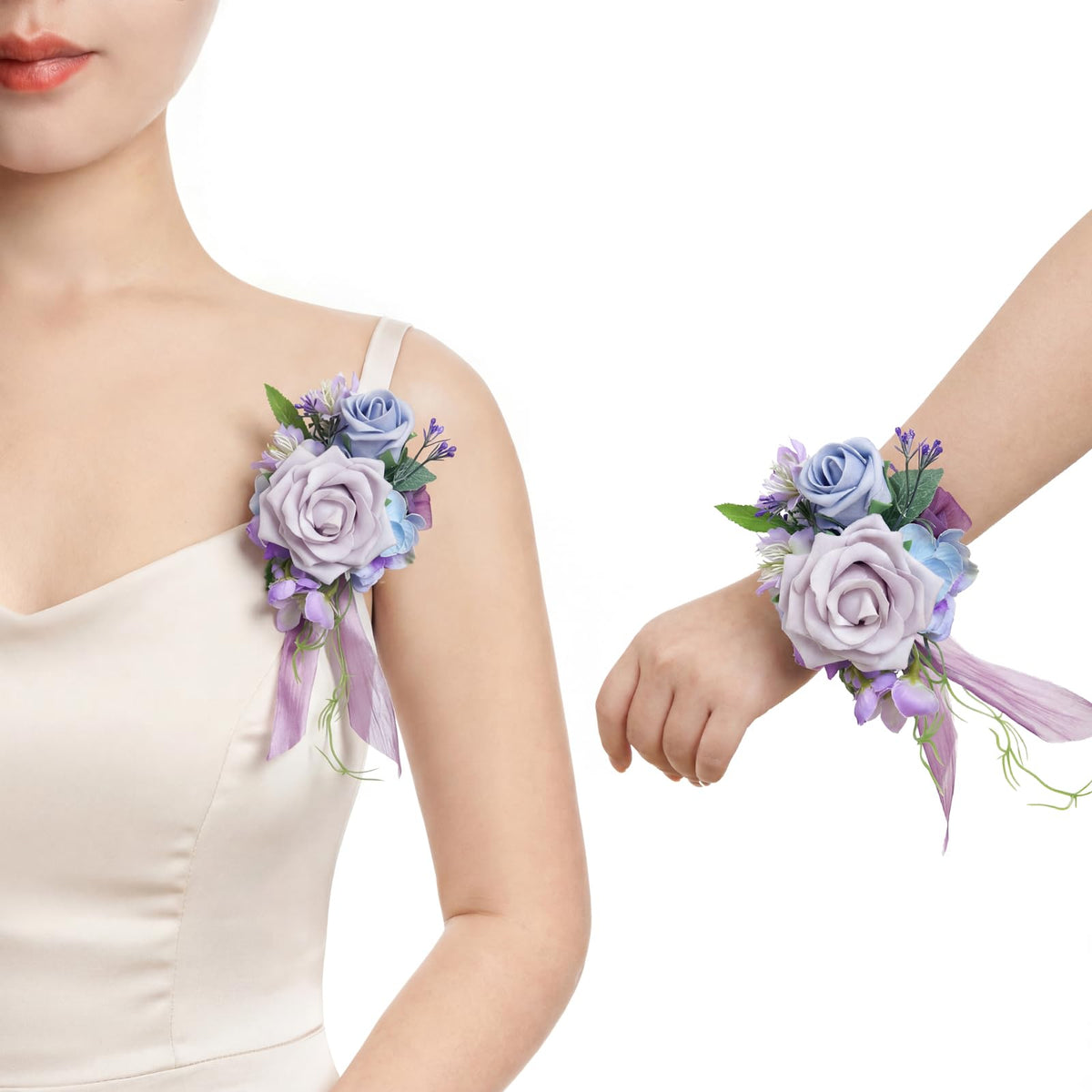 Ling's moment 2pcs Prom Wrist/Shoulder Corsage, Fall Terracotta