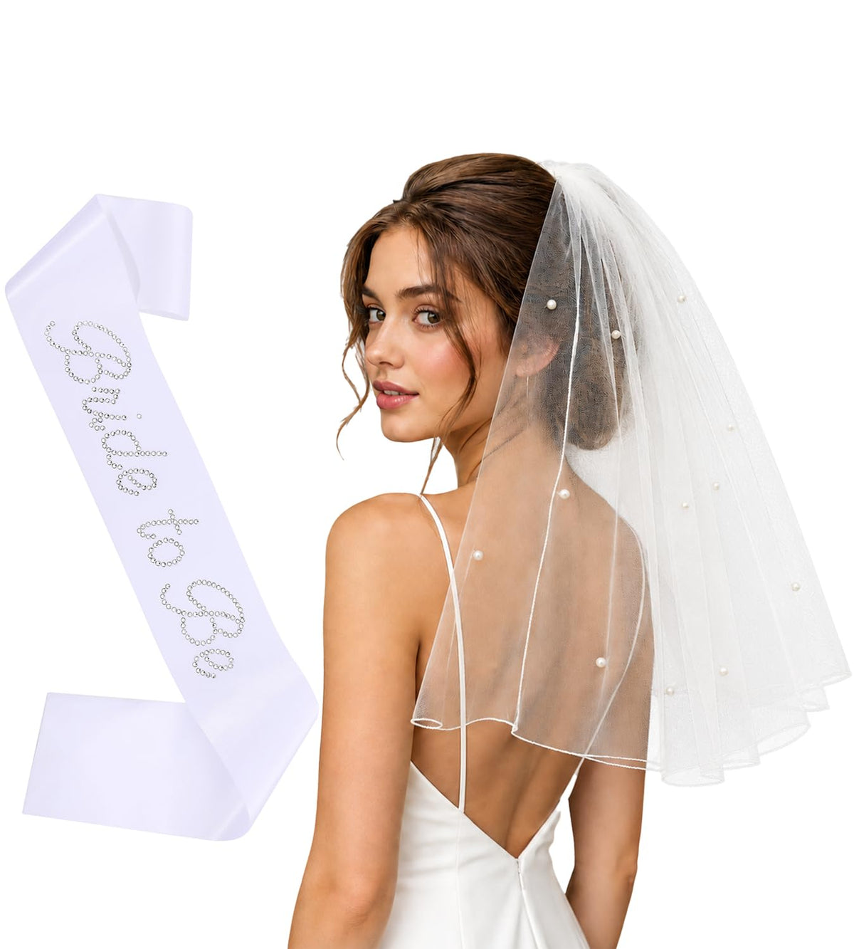 Bride to Be Sash and Veil Set for Bachelorette Party, Bridal Shower Accessories, Engagement Gifts for Bride