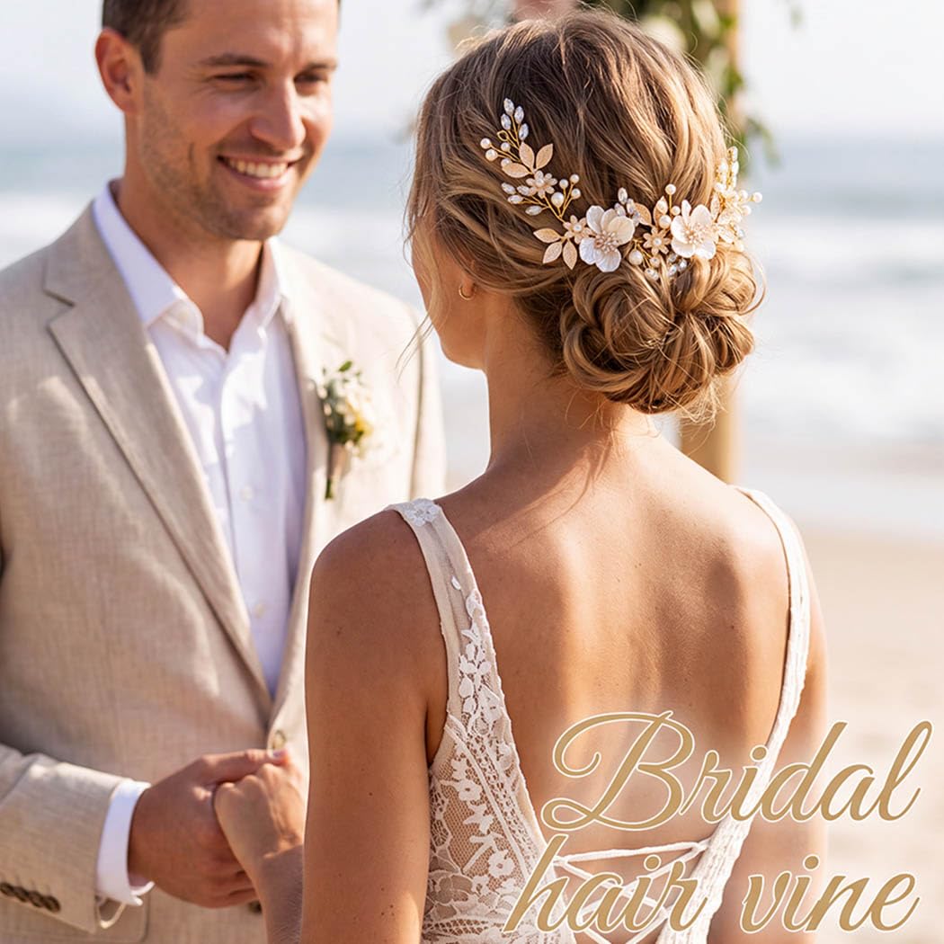 Flower Wedding Hair Pieces Gold Rhinestone Hair Vine Bridal Hair Accessories for Women and Brides