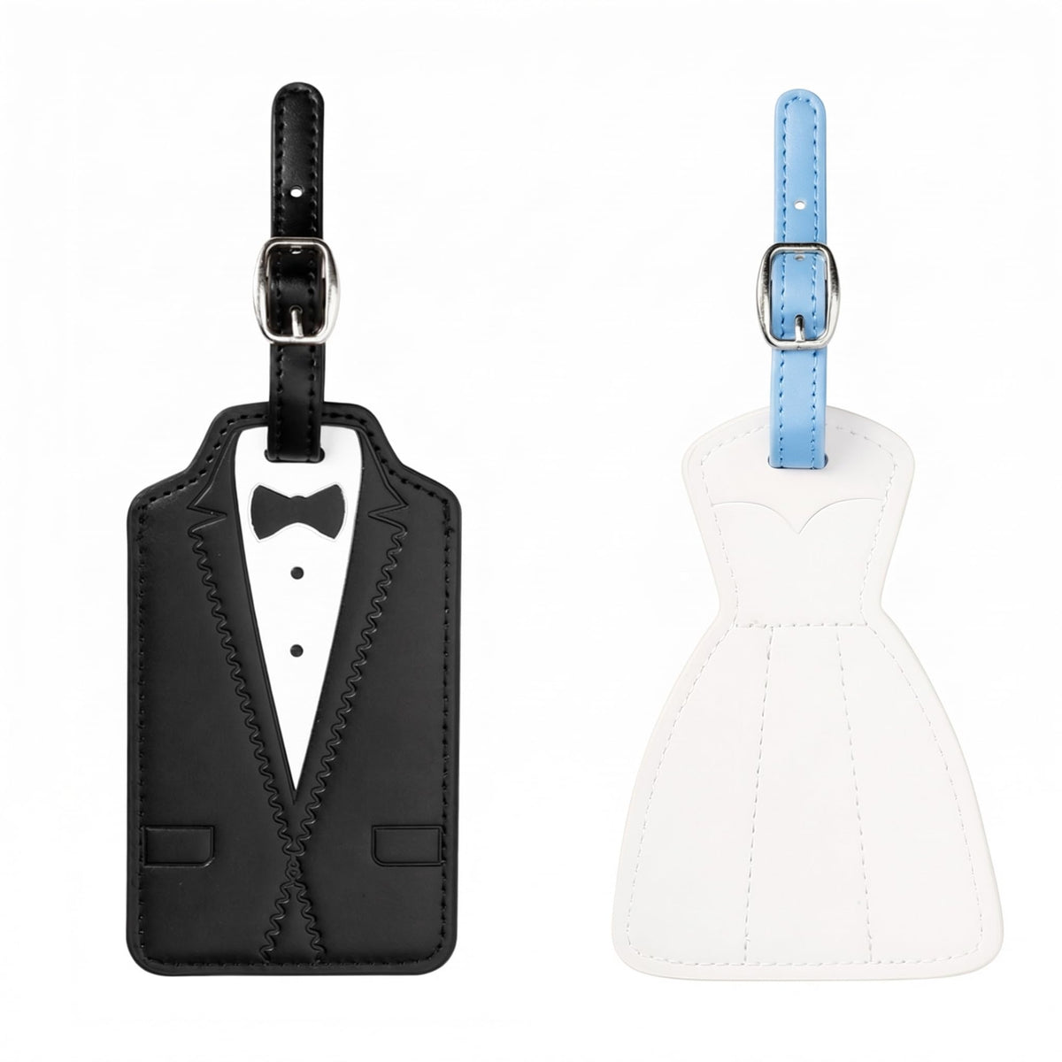 Luggage Tags for Couples, Bride & Groom Wedding Dress and Tuxedo Suitcase Tags, Luggage Tag for Honeymoon Travel, Bridal Showers, Weddings, Travel Accessories for Couples (Bride Groom Shape)