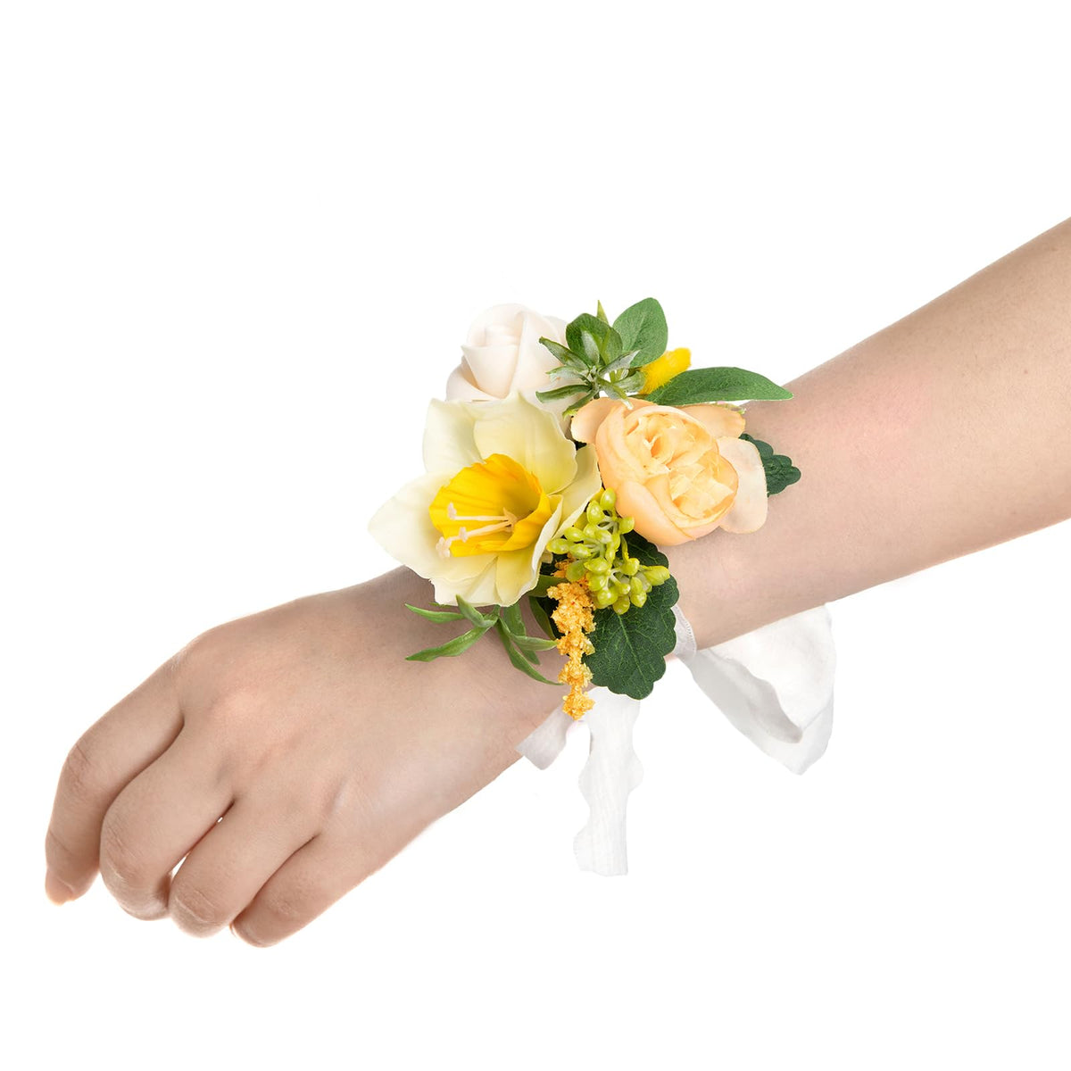 Ling's moment 6pcs Corsage Wristlet, Fall Wedding Decor, Teal Orange