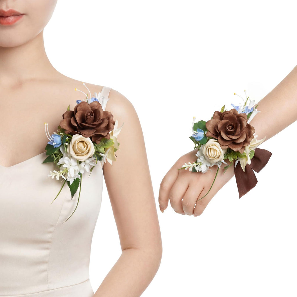Ling's moment 2pcs Prom Wrist/Shoulder Corsage, Fall Terracotta