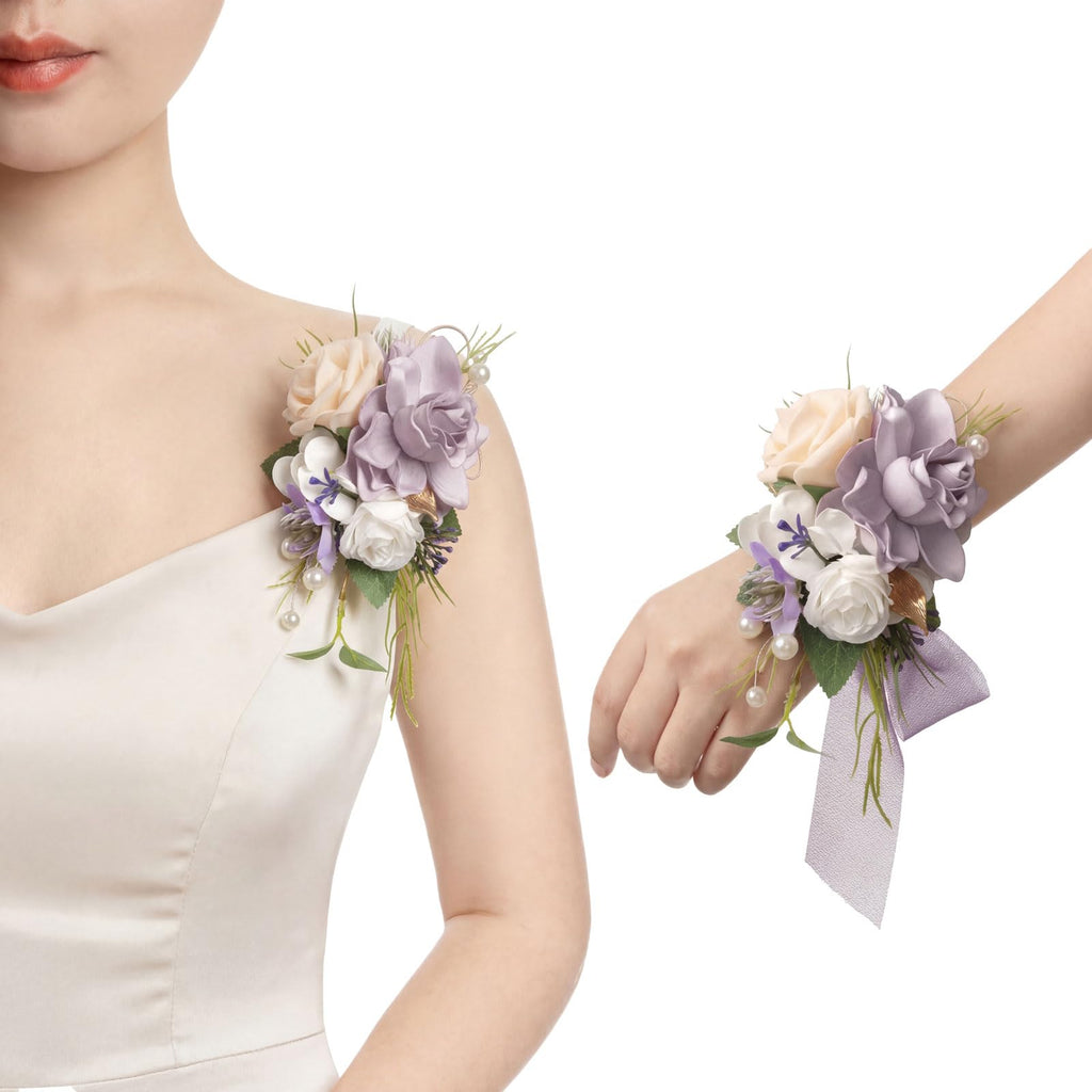 Ling's moment 2pcs Prom Wrist/Shoulder Corsage, Fall Terracotta