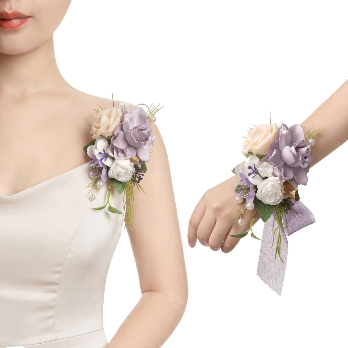 Ling's moment 2pcs Prom Wrist/Shoulder Corsage, Fall Terracotta