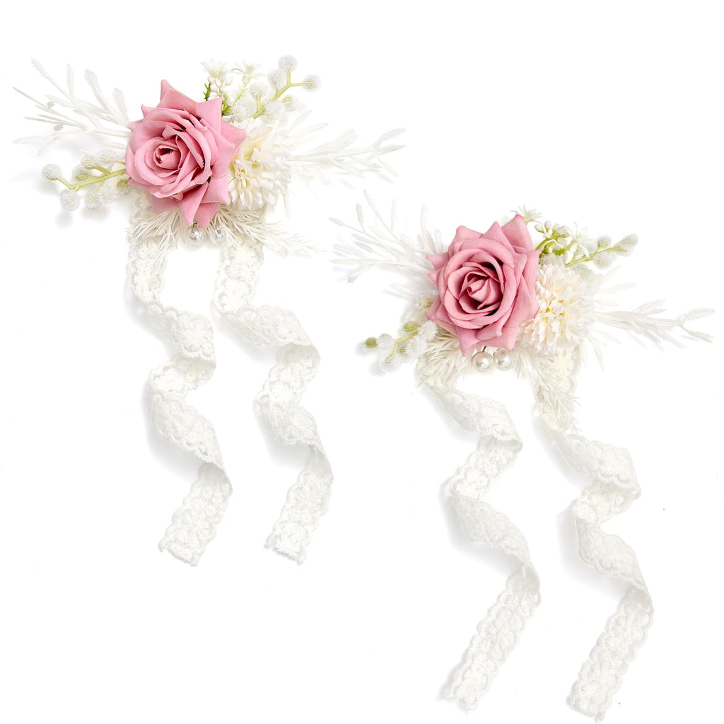 Serwalin 6 Pcs White Rose Wrist Corsage Wristlet for Wedding Prom Party