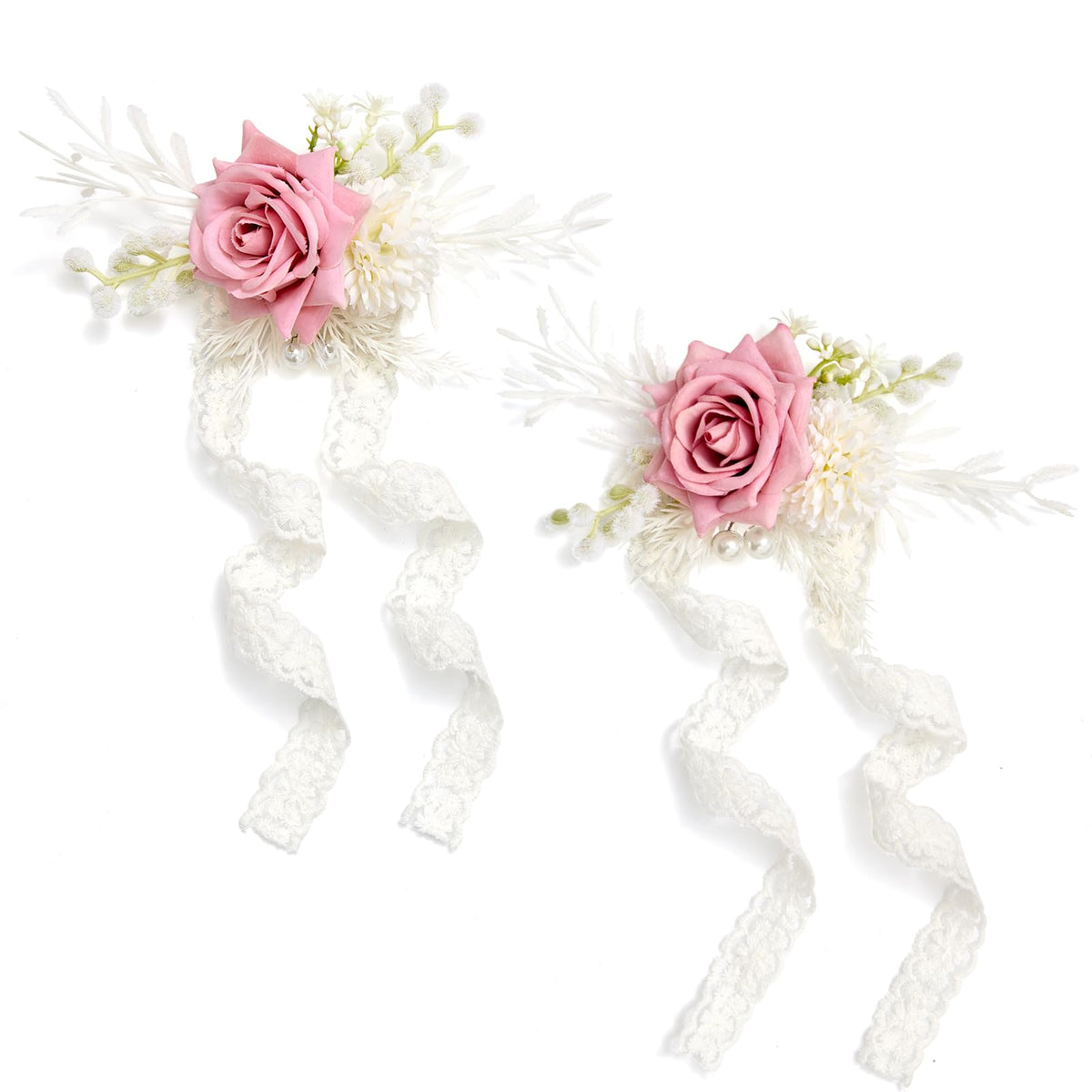 Serwalin 6 Pcs White Rose Wrist Corsage Wristlet for Wedding Prom Party