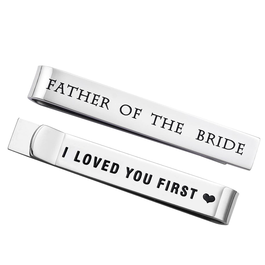 Father of the Bride and Groom Gifts - Wedding Tie Clips for Groomsmen From the Bride - Stainless Steel Tie Bars