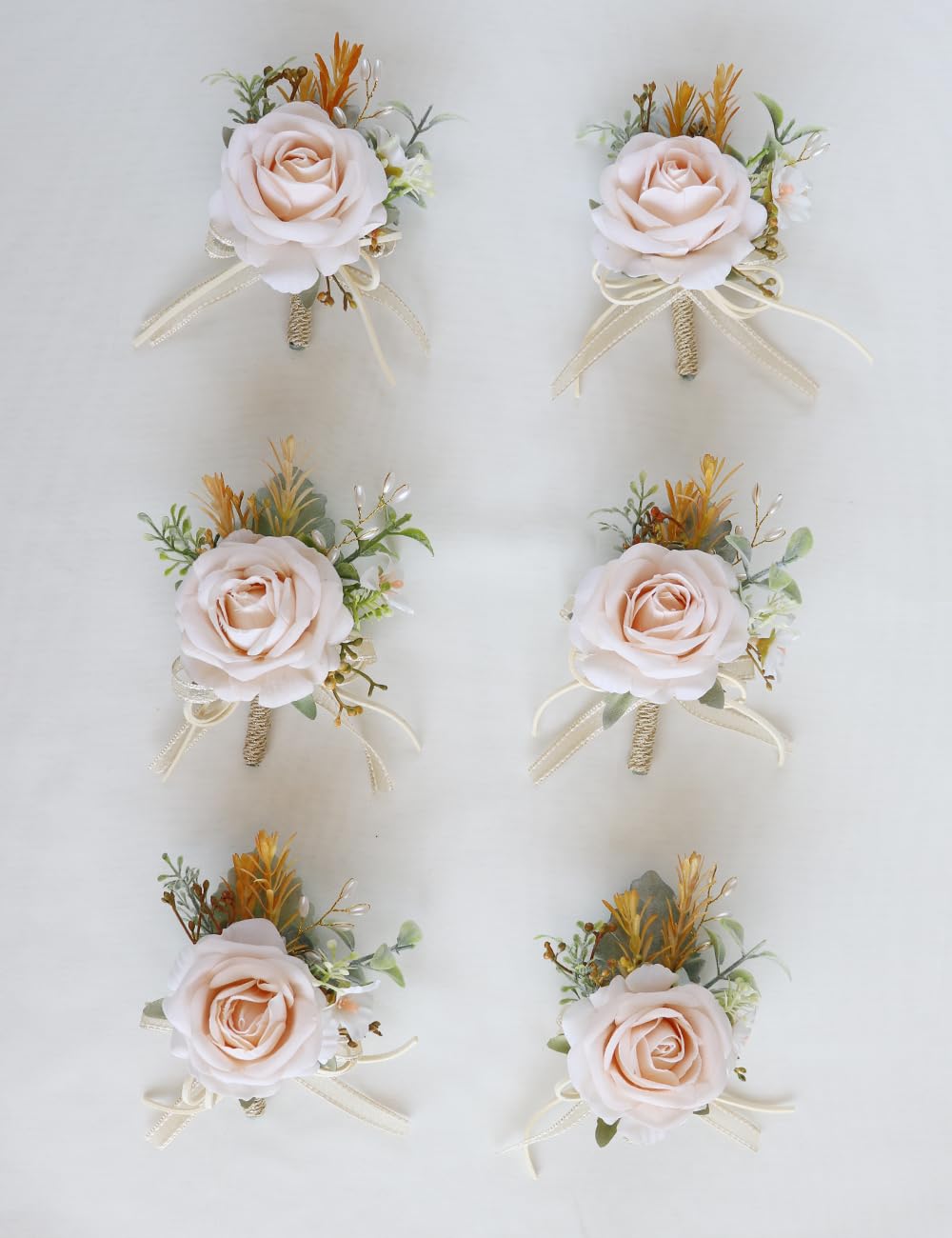 Autumn Caramel Orange Wedding Corsage Set, 6 Pieces, Groom's Boutonniere, Best Man's, Guest Corsages