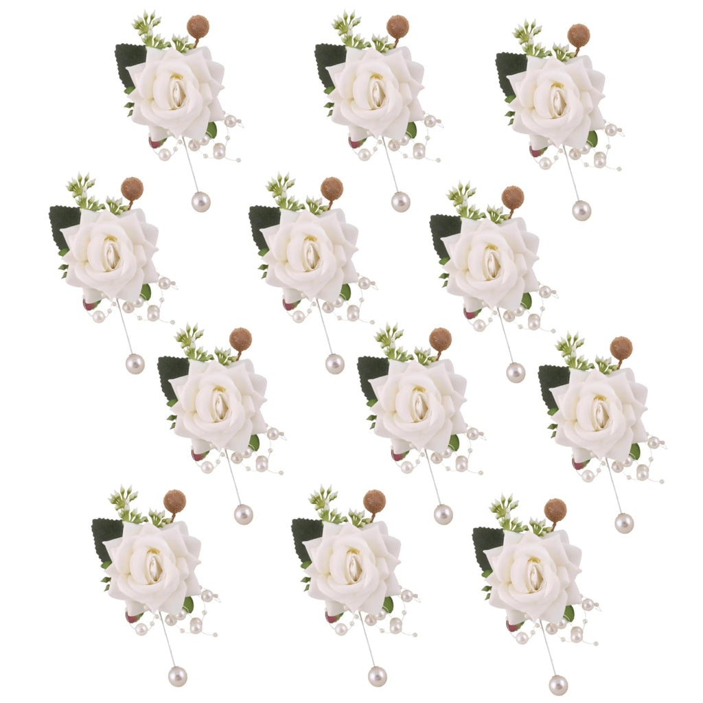 Wrist Corsages Set of 6 for Wedding Bridal Bride Bridesmaid Artificial Hand Flower Corsage Wristlet Band Homecoming Graduation Prom Party Ivory and Pink