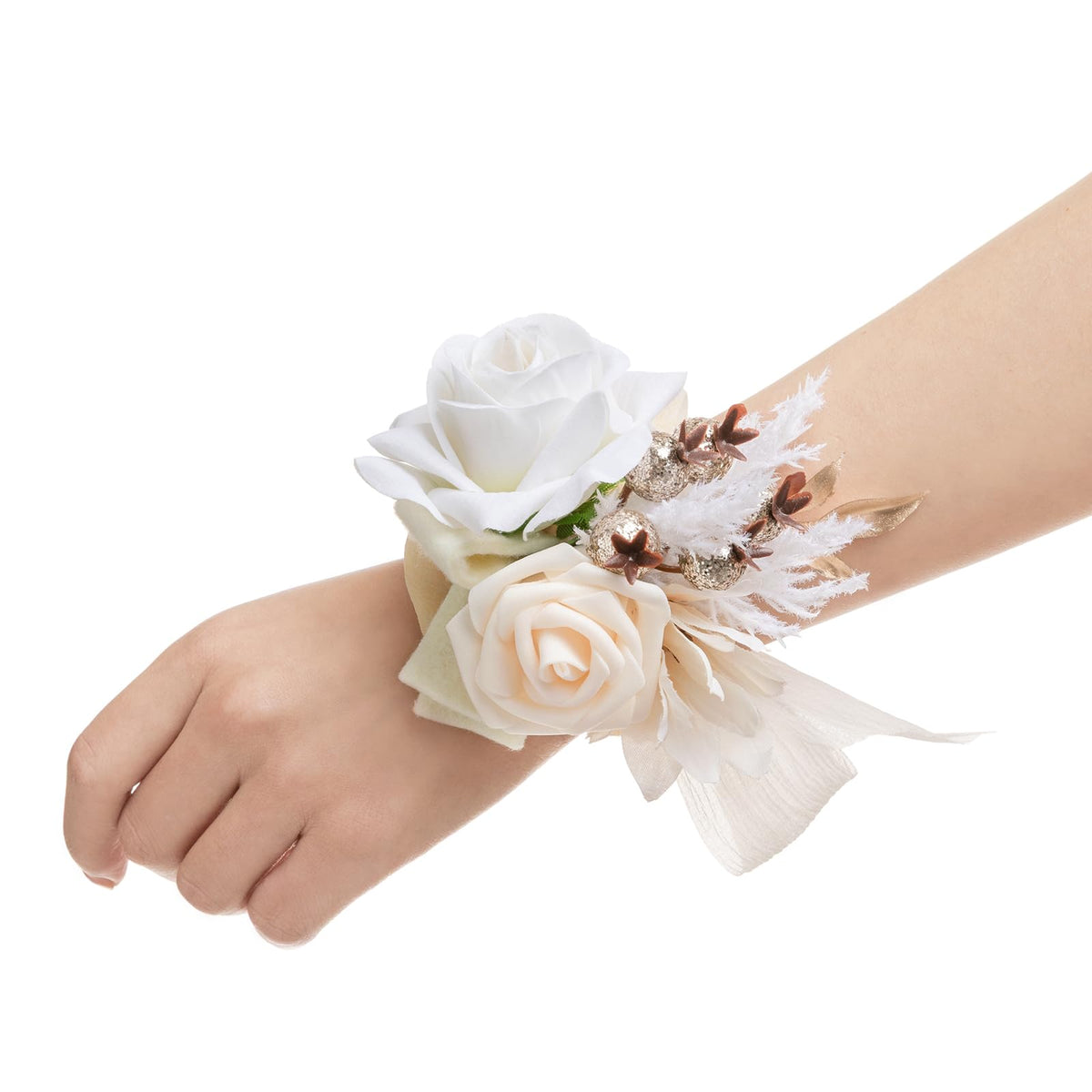Ling's moment 6pcs Corsage Wristlet, Fall Wedding Decor, Teal Orange