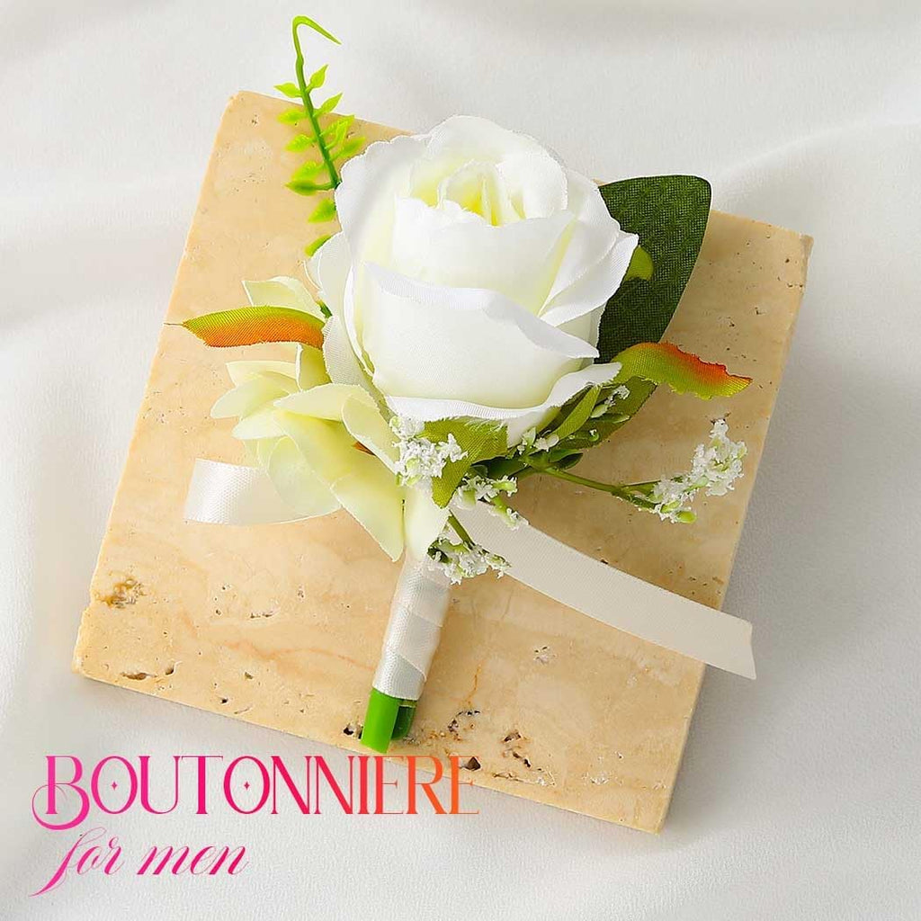 Catery White Rose Boutonniere for Men Flowers Boutonniere for Groom
