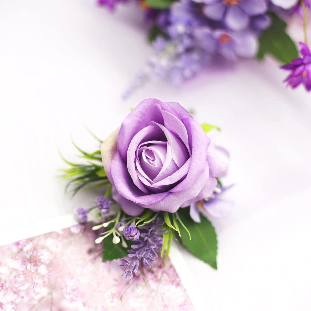 1Pc Single Purple Lavender Boutonnieres for Men Wedding Prom, Artificial Rose Lilac Flower Groom and Groomsmen Boutonniere for Wedding Homecoming Ceremony Anniversary, Formal Dinner Party