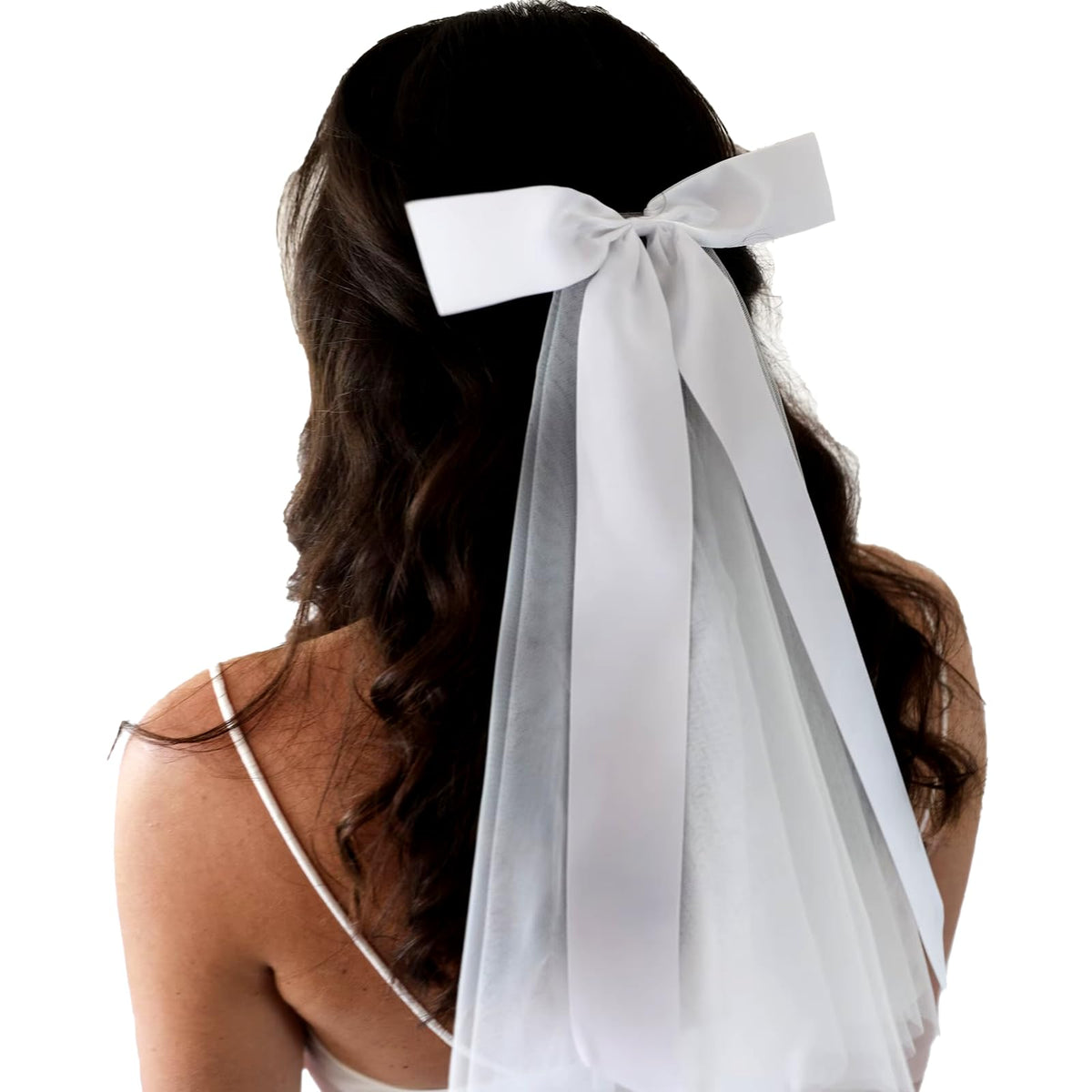 Bridal Veil Bachelorette Party Veil White Bow Wedding Veil Elegant Tulle Layer Hair Clip for Women and Girls