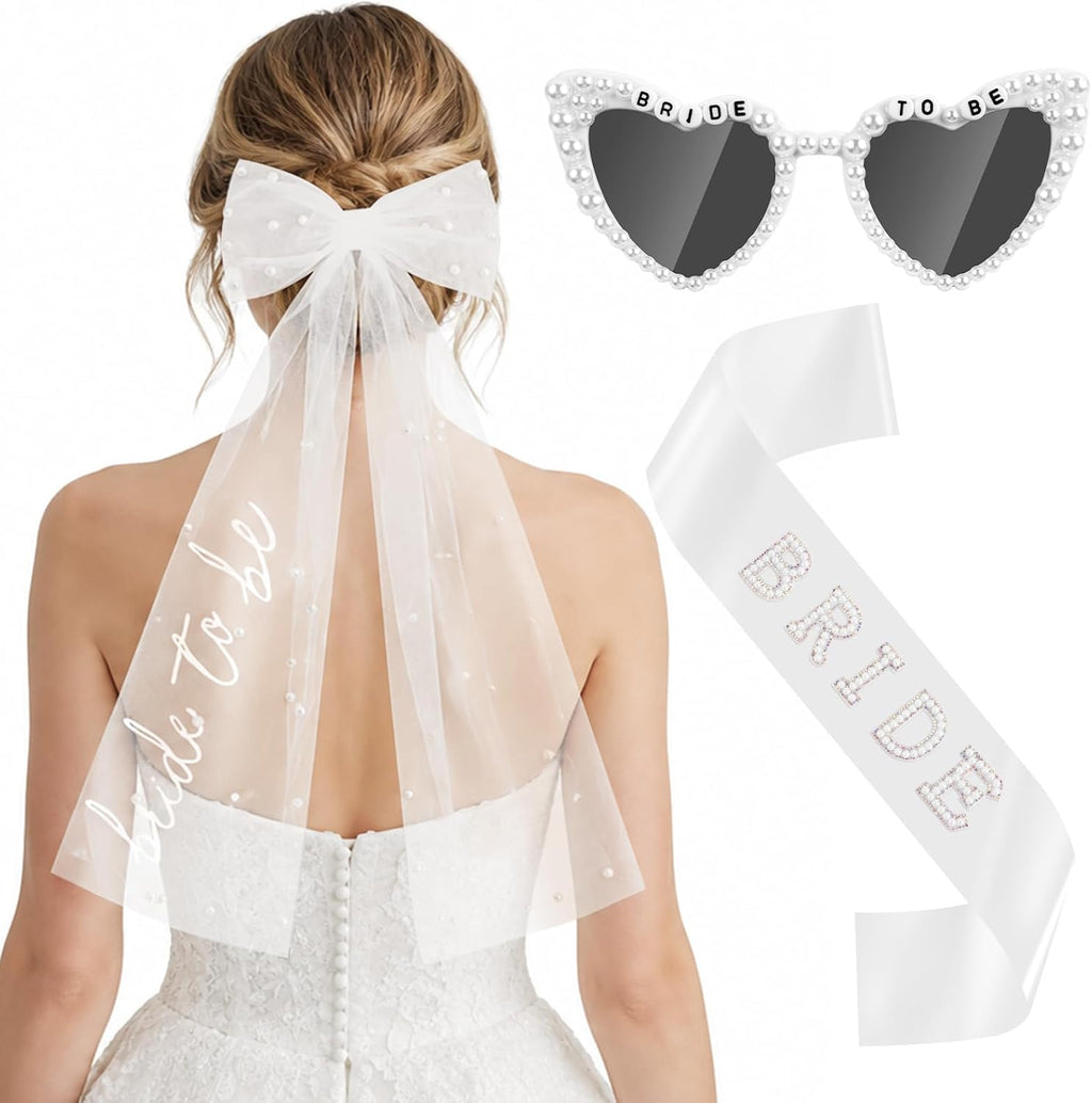 Erythem Bride to Be Set with Veil, Sash & Sunglasses, Bachelorette Party Accessories for Bridal Shower Engagement Wedding