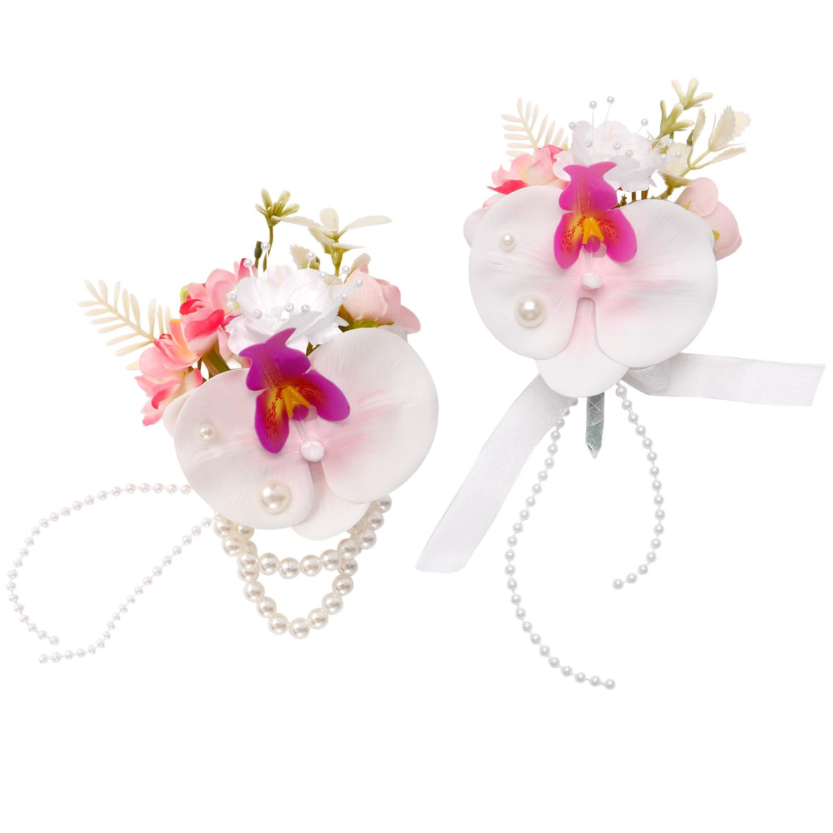 Boutonniere & Wrist Corsage Set for Wedding Prom, Pink Rose