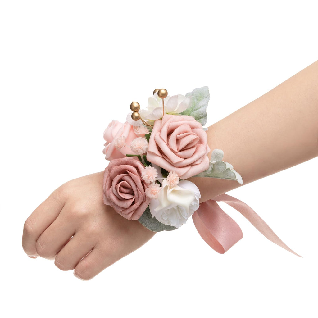 Ling's moment 6pcs Corsage Wristlet, Fall Wedding Decor, Teal Orange