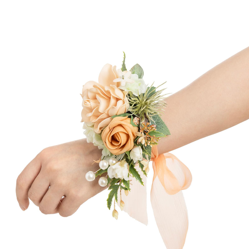 Ling's moment 2pcs Prom Wrist/Shoulder Corsage, Fall Terracotta