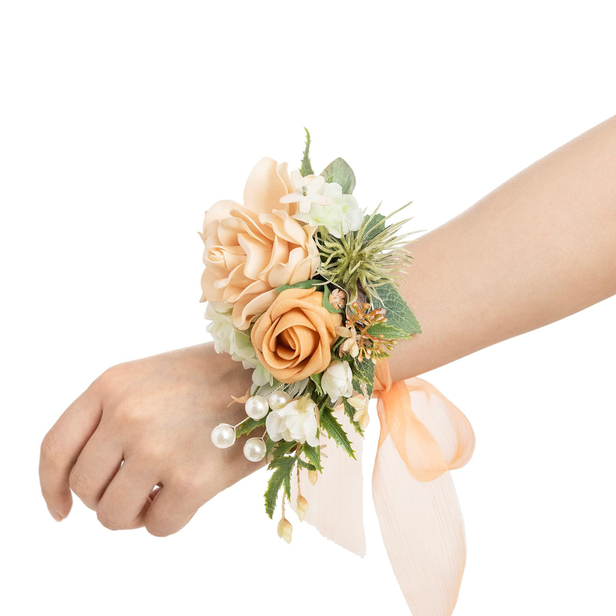 Ling's moment 2pcs Prom Wrist/Shoulder Corsage, Fall Terracotta
