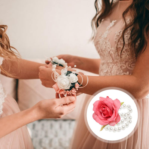 10 Pieces Pearl Corsage Wristlet Bracelet Elastic Wrist Corsages Bands for Wedding Prom Pearl Corsage Bracelet DIY Corsages Accessories for Bride Shower Party Stretch Wristband for Hand Flower (White)