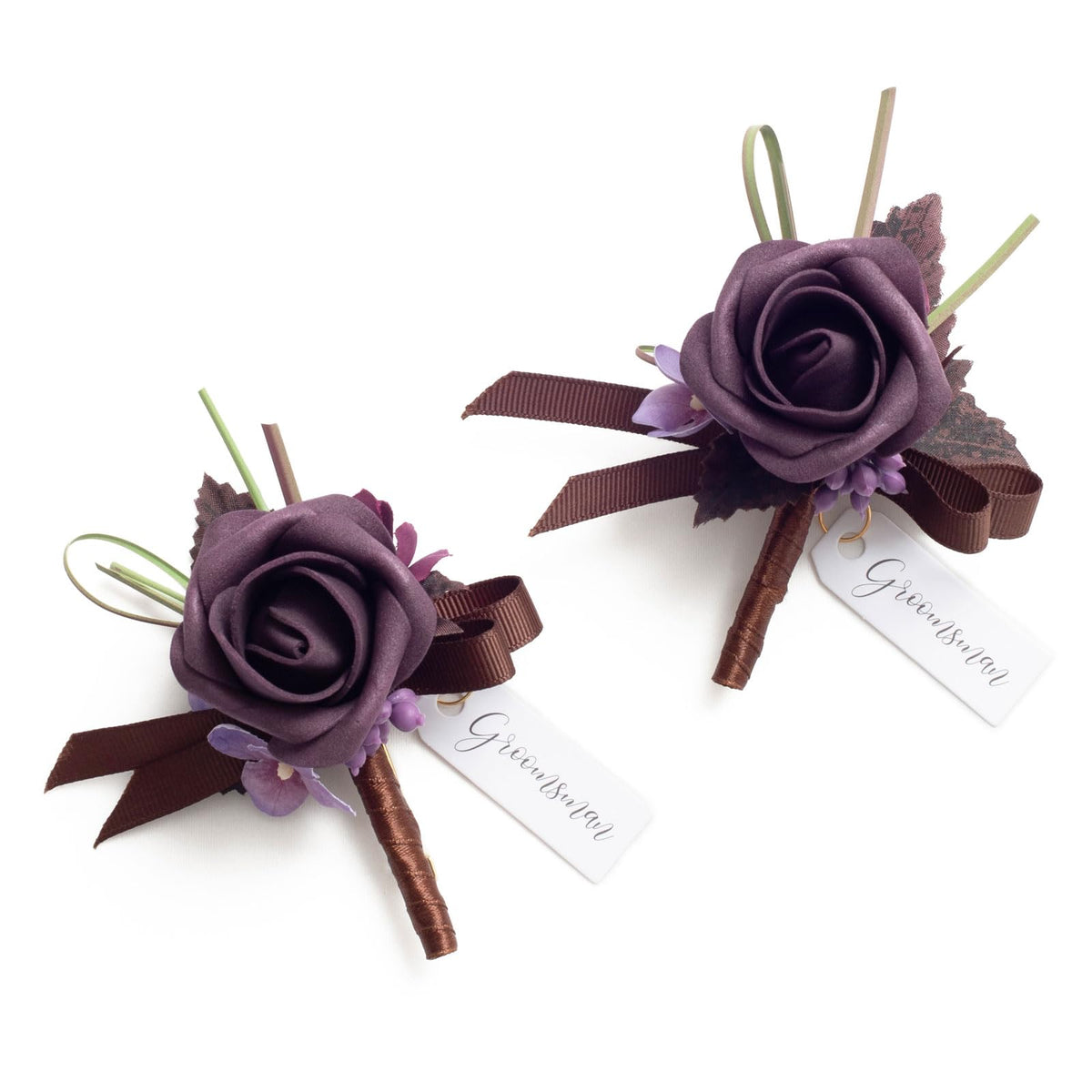 Ling's moment Boutonniere for Men, 2pcs, White Ivory