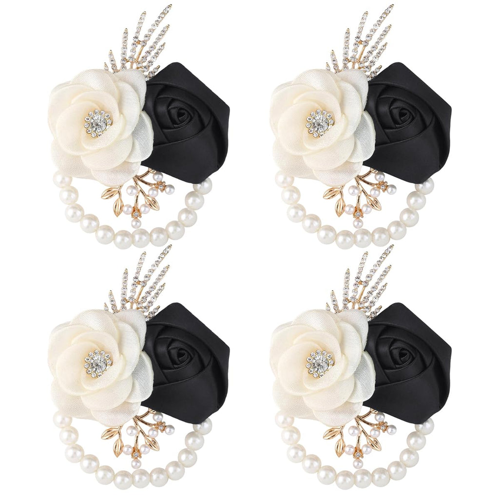 Bride Bridesmaids Rose Wrist Corsage Girls Ladies Accessories,Wrist Flower for Prom, Homecoming Dinner Parties, Weddings. (4, Ivory)