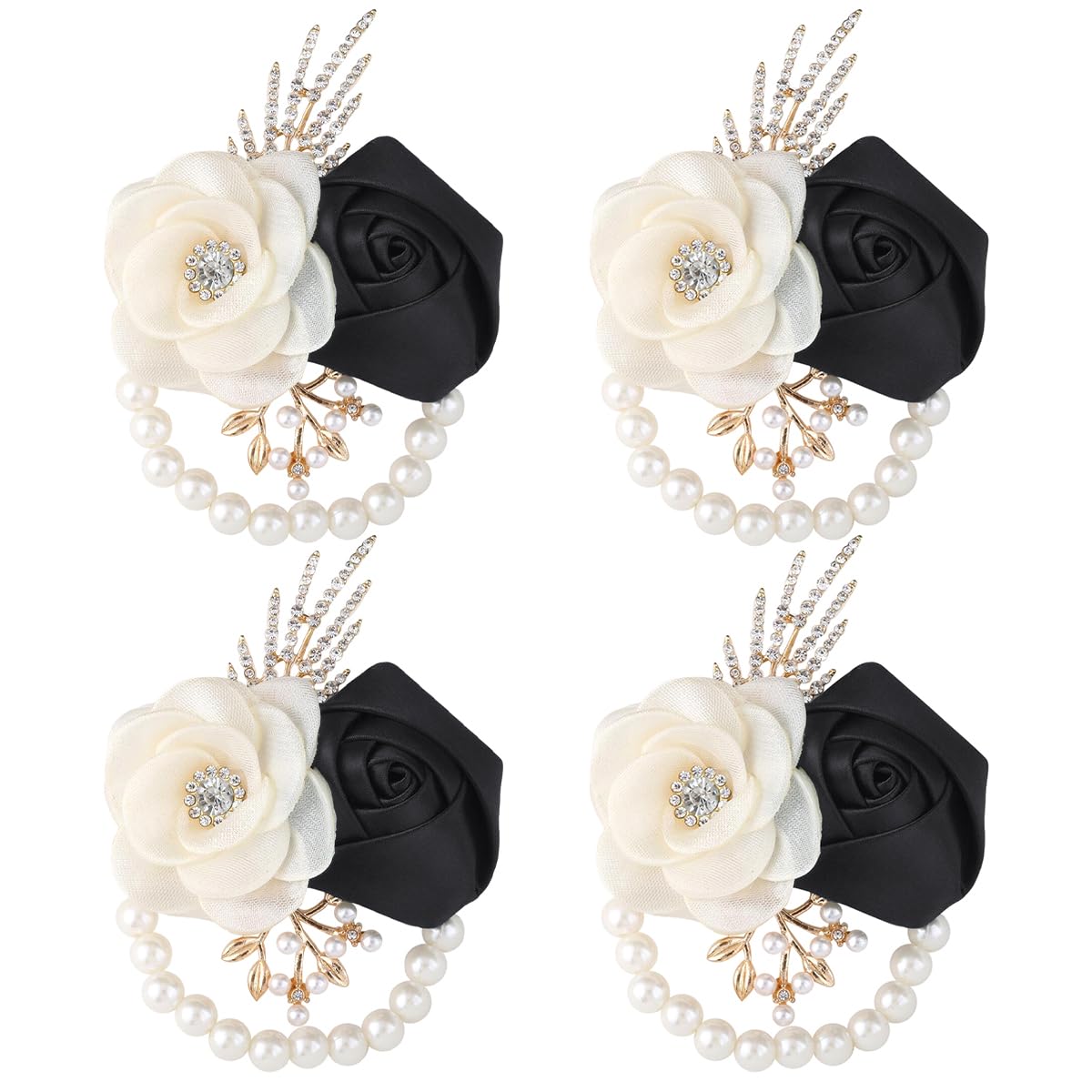 Bride Bridesmaids Rose Wrist Corsage Girls Ladies Accessories,Wrist Flower for Prom, Homecoming Dinner Parties, Weddings. (4, Ivory)