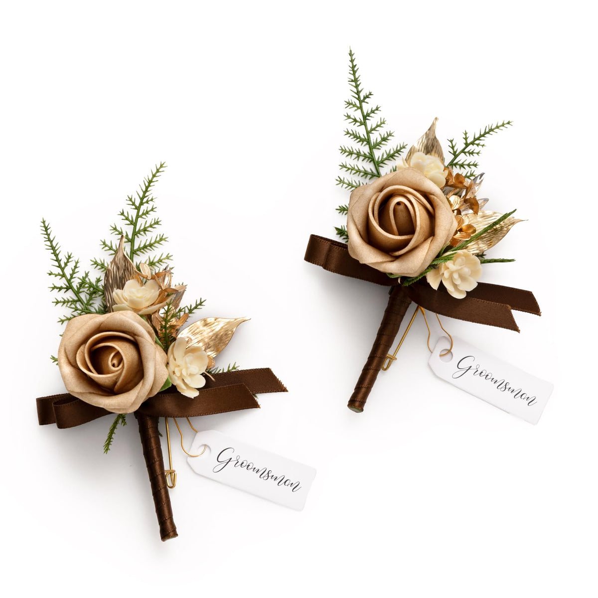Ling's moment Boutonniere for Men, 2pcs, White Ivory