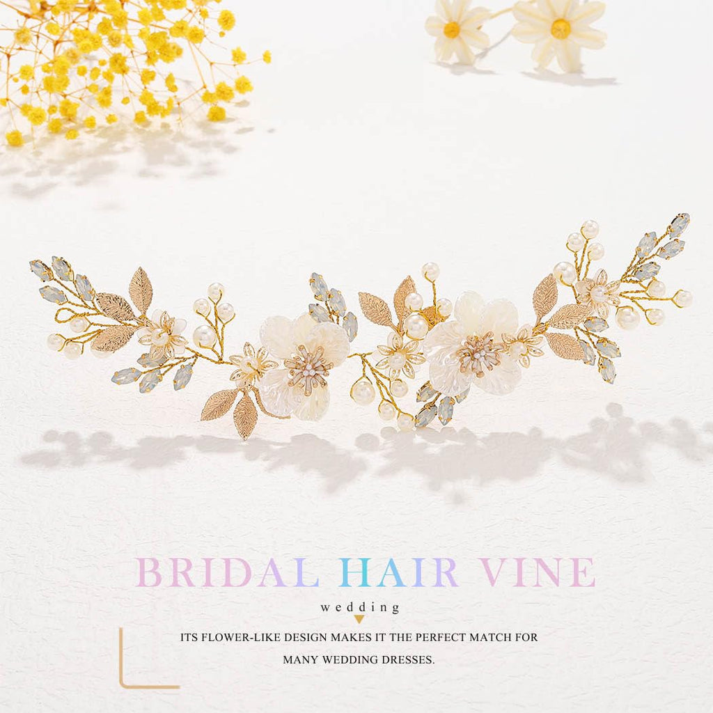 Flower Wedding Hair Pieces Gold Rhinestone Hair Vine Bridal Hair Accessories for Women and Brides