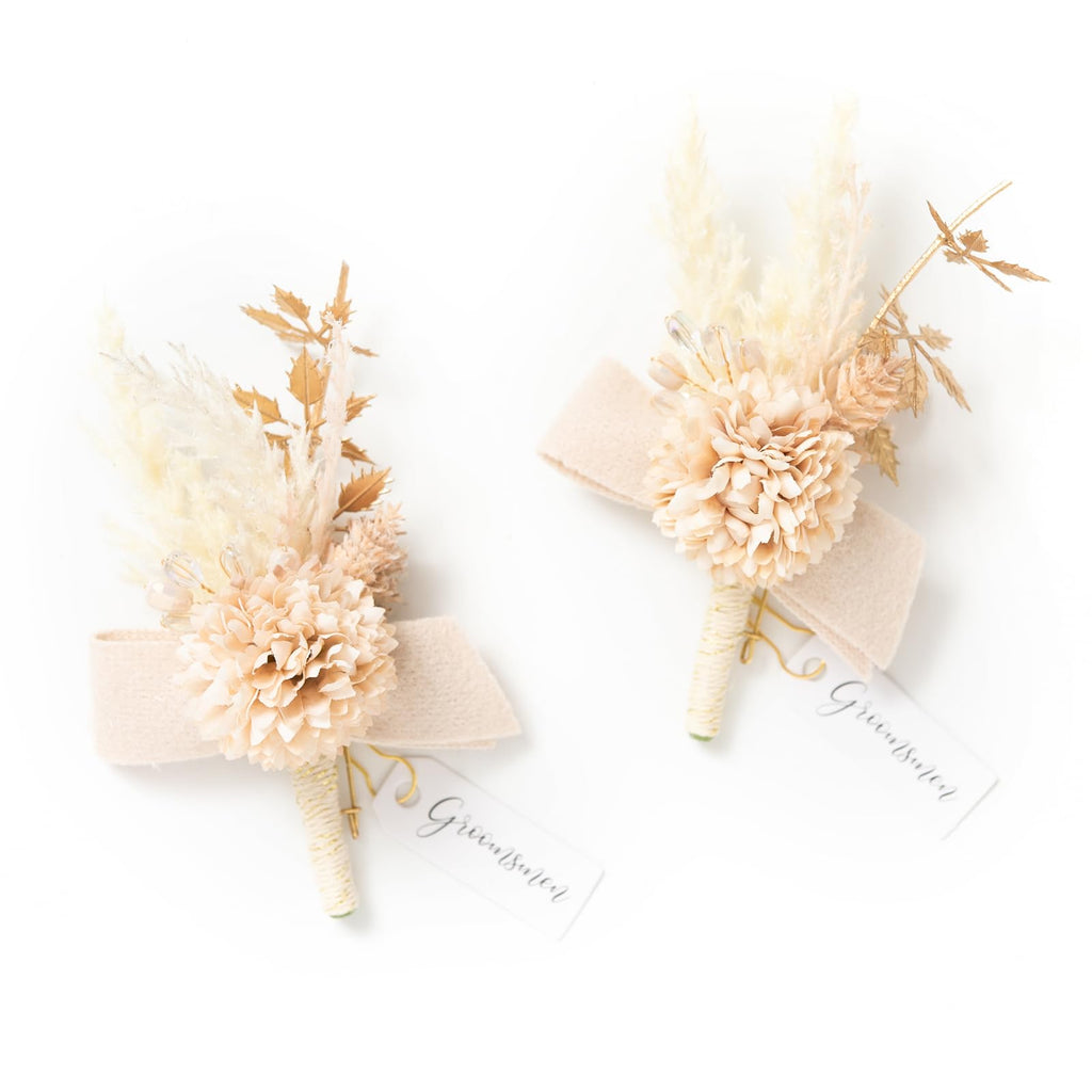 Ling's moment Boutonniere for Men, 2pcs, White Ivory