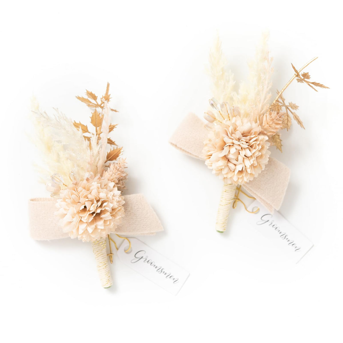 Ling's moment Boutonniere for Men, 2pcs, White Ivory