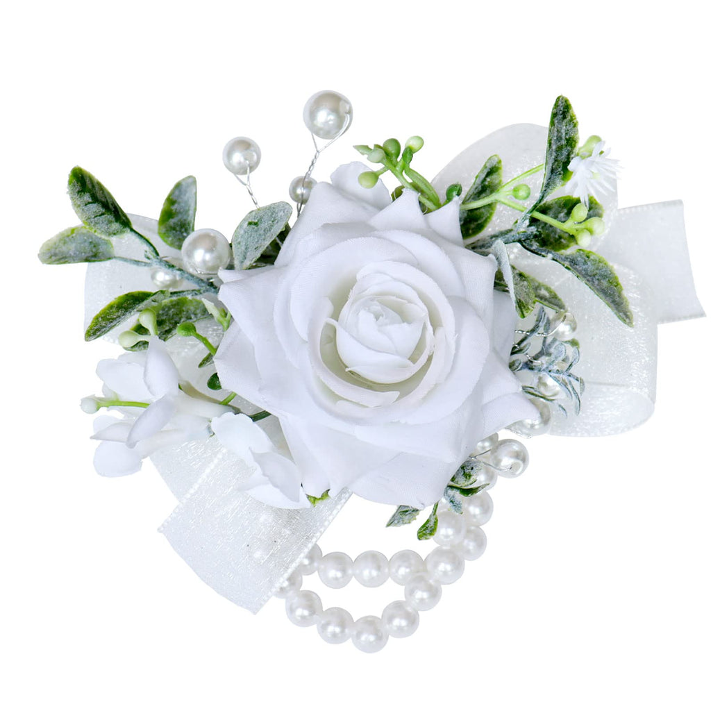 White Rose Wrist Corsages for Wedding Ceremony Anniversary, Wrist Corsages for Mother of Bride and Groom, Artificial Flowers Wrist Corsage for Bridesmaid Girl Party Prom
