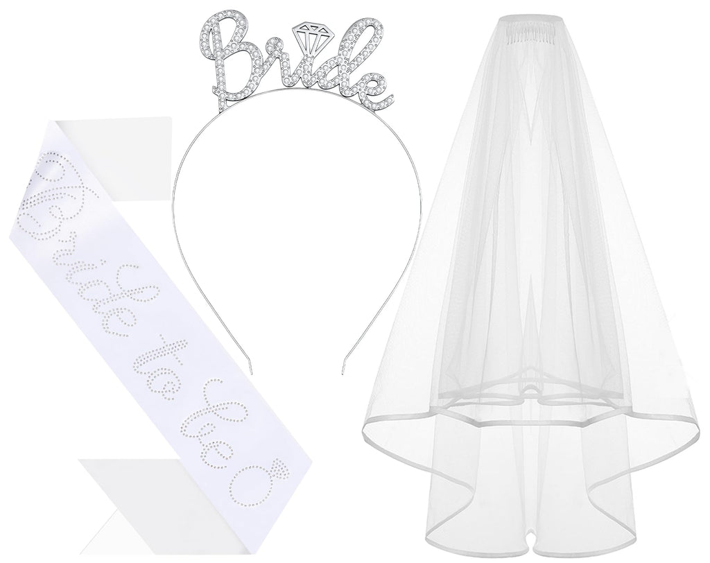 3Pcs Bride to Be Headband with Sash and Veil for Bachelorette Party