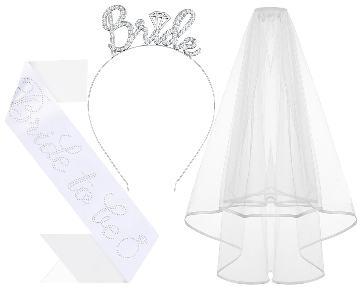 3Pcs Bride to Be Headband with Sash and Veil for Bachelorette Party