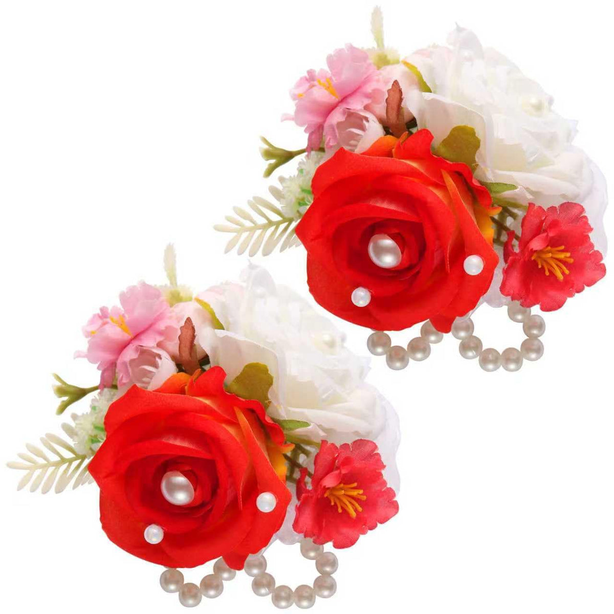 Boutonniere & Wrist Corsage Set for Wedding Prom, Pink Rose