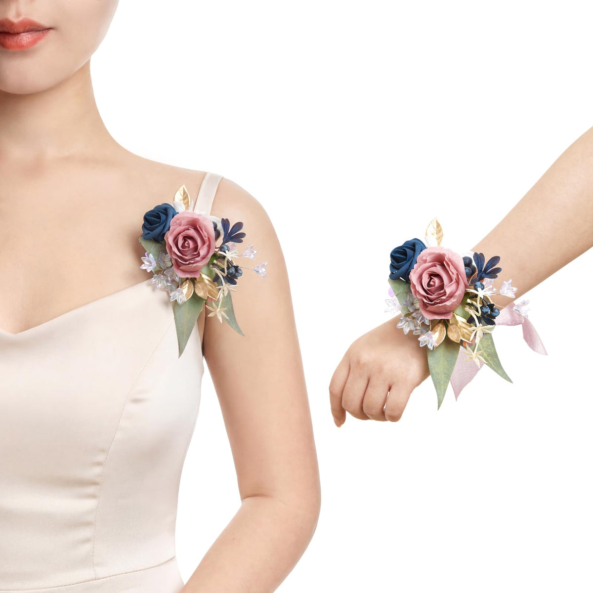 Ling's moment 2pcs Prom Wrist/Shoulder Corsage, Fall Terracotta