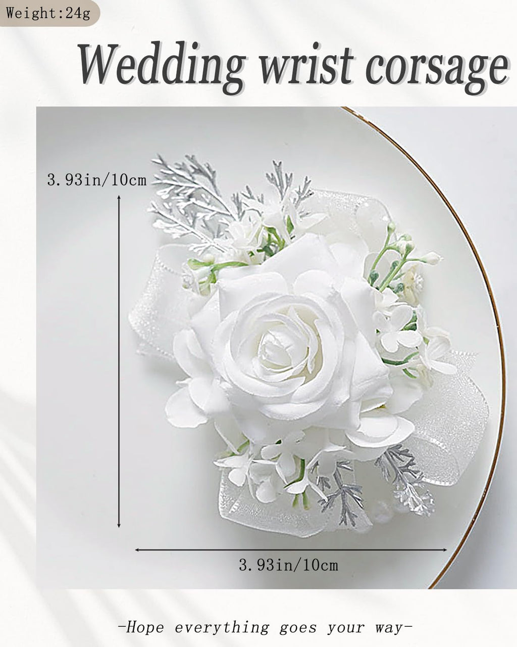 Bethynas Bridal Prom Rose Wrist Corsage Artificial Flower Pearl Wristlet Bridesmaid Hand Flower Bracelet Wristband for Wedding Ceremony Party (Pearl Flower - White)