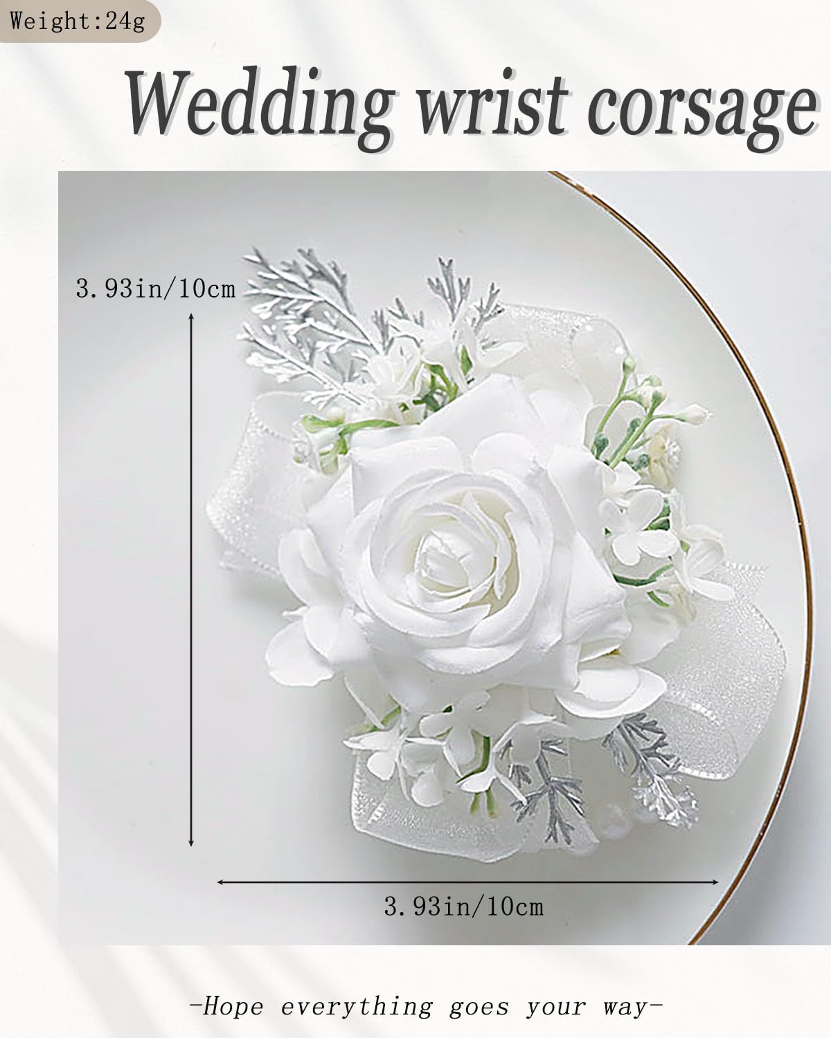 Bethynas Bridal Prom Rose Wrist Corsage Artificial Flower Pearl Wristlet Bridesmaid Hand Flower Bracelet Wristband for Wedding Ceremony Party (Pearl Flower - White)