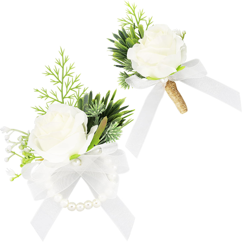 SITUMEIZI 2Pcs Red Rose Wrist Corsage and Boutonniere Set for Prom Decor