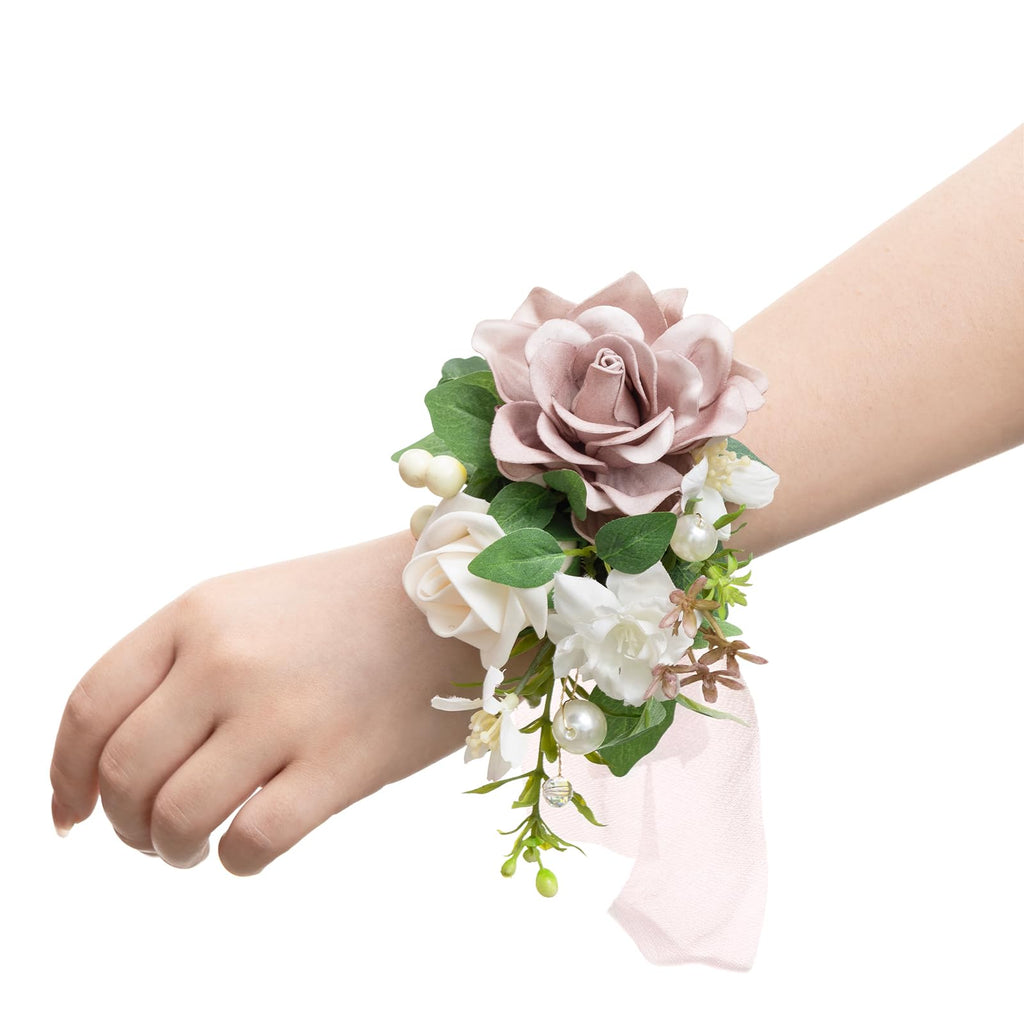 Ling's moment 2pcs Prom Wrist/Shoulder Corsage, Fall Terracotta